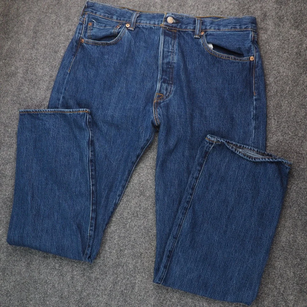 Levi's 501 Jeans Mens 36x32 Blue Solid Straight Leg Button Fly Classic Denim